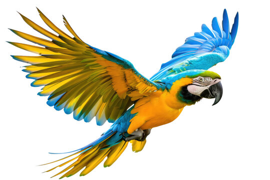 colorful flying parrot isolated on white or transparent png