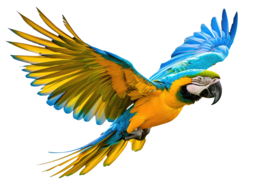 colorful flying parrot isolated on white or transparent png