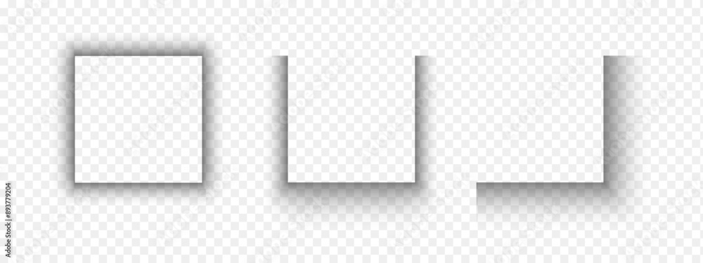 Fototapete set of square paper page or packing box shadow effects. blurry grey shapes. rectangular and corner s