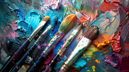 Fototapeta premium Vibrant Palette Abstract Paintbrush Strokes and Colorful Splashes Igniting Creativity and Artistic Expression