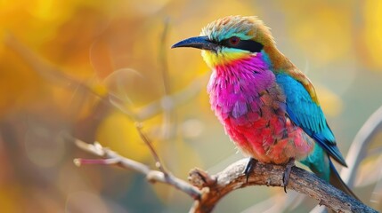 Fototapeta premium Vibrant bird perches on a limb