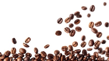 Naklejka premium Coffee Beans Falling on White Background