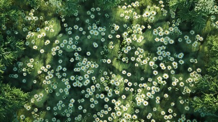 Golden Fields A Stunning Aerial View of a Meadow Bursting with Daisies Exuding Serenity and Beauty in Nature