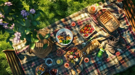 Serenity in the Park A Vibrant Picnic Spread with Delicious Snacks and Refreshing Drinks Perfect for a Leisurely Outdoor Gathering