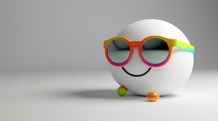 Obraz premium Smiling White Sphere with Sunglasses and Colored Balls