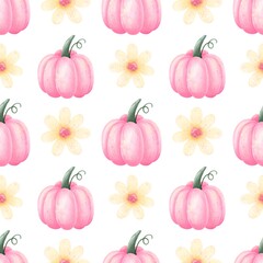 Cute halloween watercolor seamless design.Colored pumpkins.Happy Halloween 