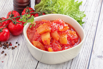Hungarian lecho with tomato and paprika