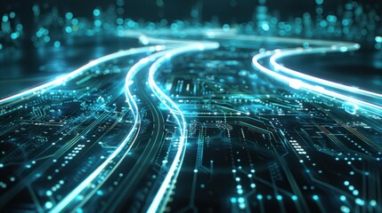 Abstract Digital Circuitry with Glowing Lines