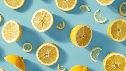 Seamless lemon slice pattern, flat lay