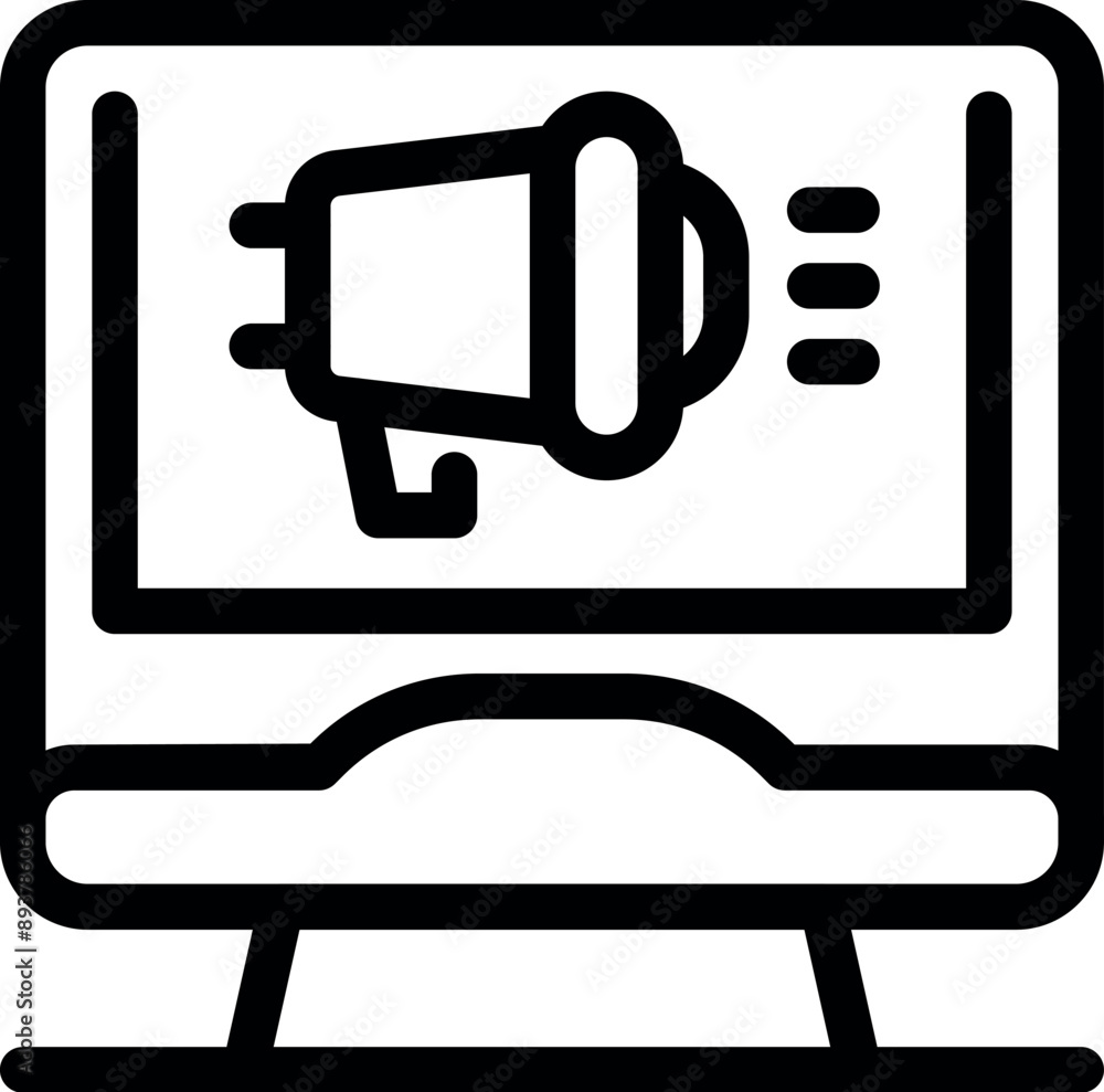 Poster megaphone is displayed on a computer screen, representing online advertising and digital marketing s