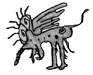 Prehistoric monster bird sketchy style drawing