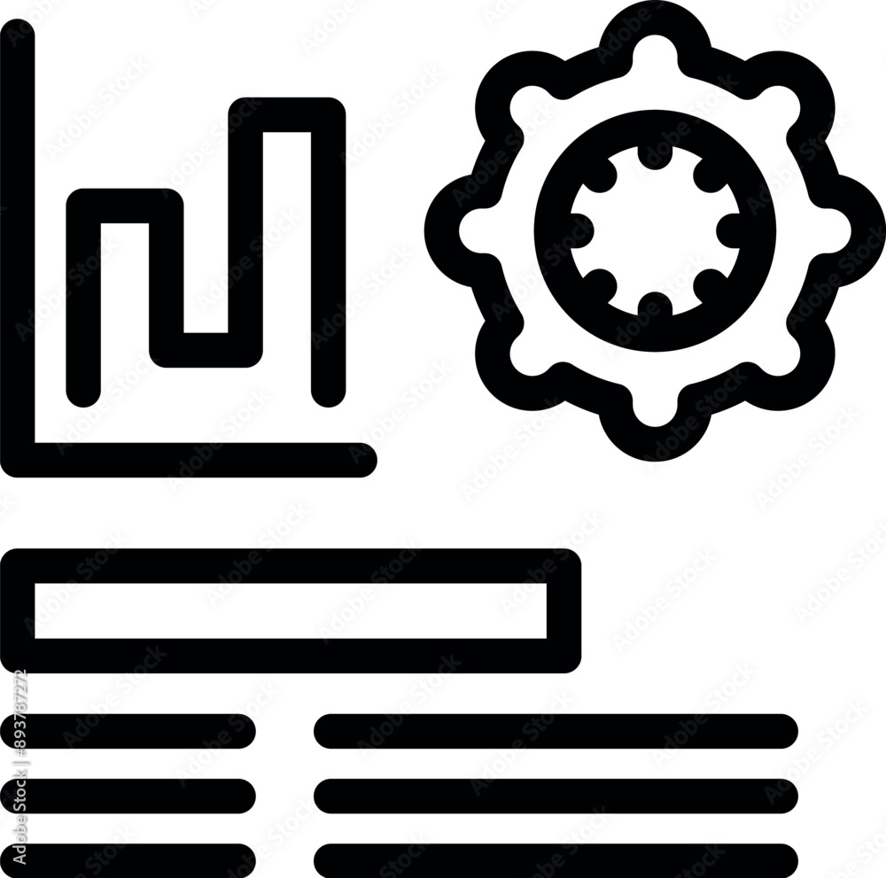 Poster black outline icon of a business analysis with charts and a cogwheel representing settings