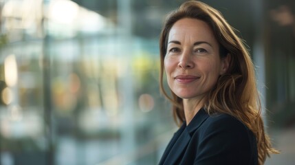 Female CEO discussing women's opportunities & diversity with blurred background, professional concept.