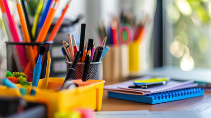 Colorful Stationery in a Bright Workspace