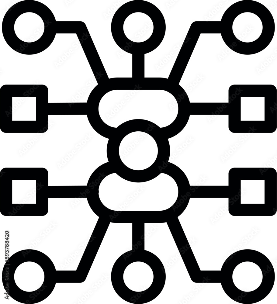 Poster line art icon of a manager connecting different departments, symbolizing efficient workflow and team