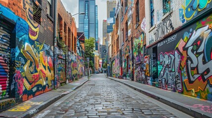 Fototapeta premium Urban Canvas Colorful Graffiti Murals Transforming the Cityscape into a Vibrant Street Art Scene