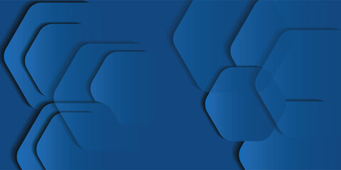 Obraz premium Modern abstract blue background with glowing geometric lines. Blue gradient hexagon shape design. Futuristic technology concept.