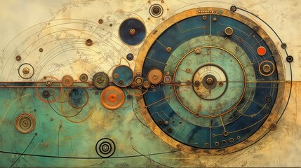 Naklejka premium Surreal Abstract Artwork with Geometric Designs, Fibonacci Spirals, and Detailed Human Faces - High-Resolution Images for Graphic Design and Wall Art