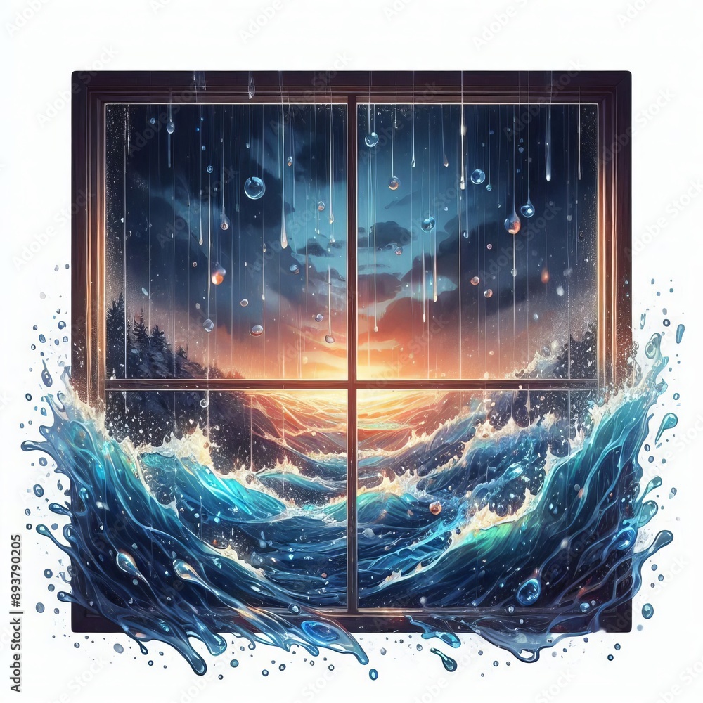 Poster 8 6. droplets of rain splashing against a window pane, creating