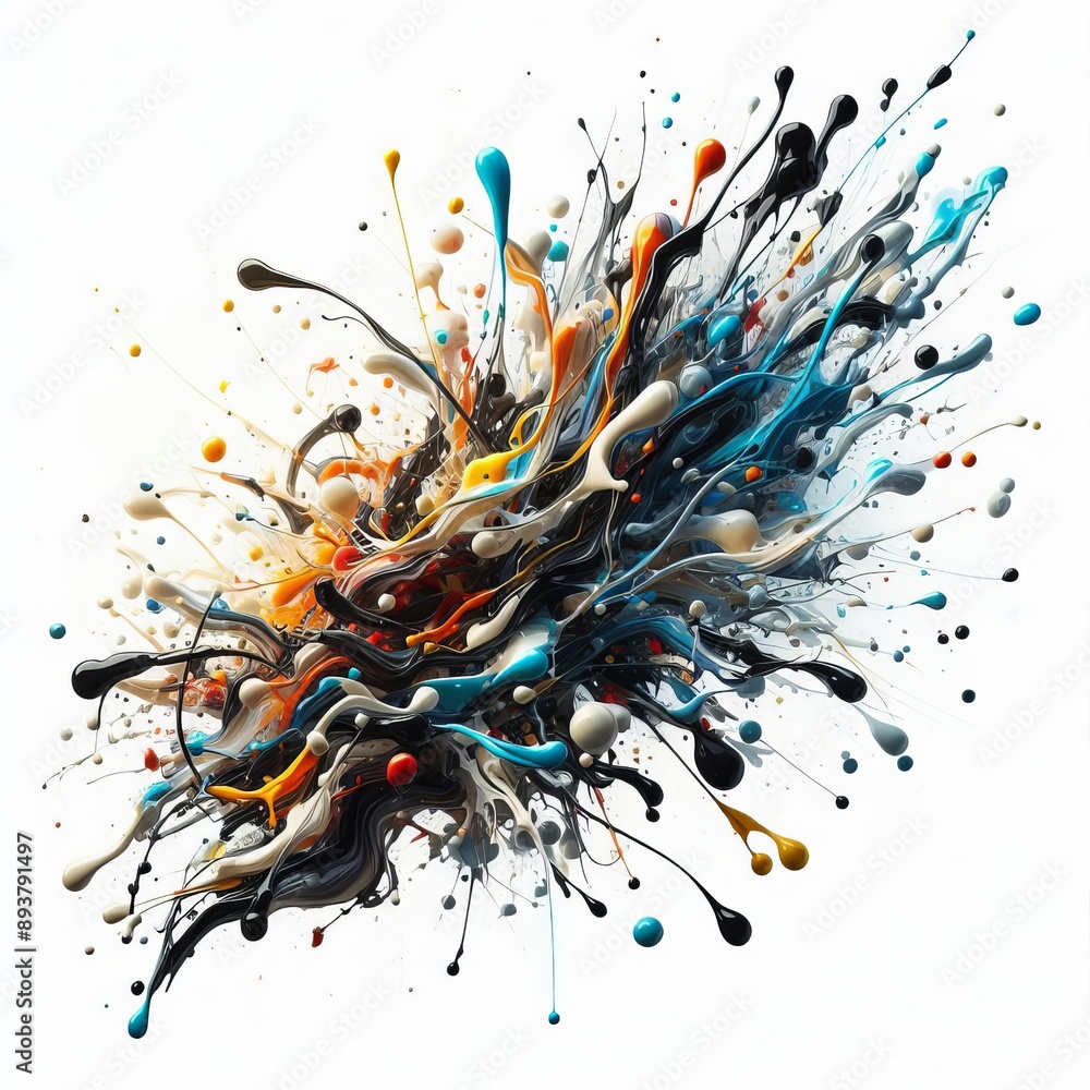 Poster 96 77. splatters of paint dripping down a canvas, creating a dyn