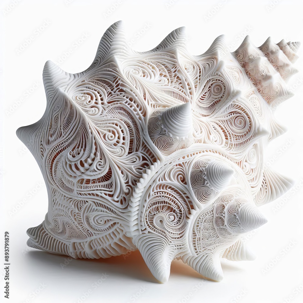 Poster 103 31. a white seashell with intricate patterns, isolated on wh