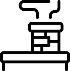 Line art icon of a modern fireplace with a brick chimney and smoke rising from it