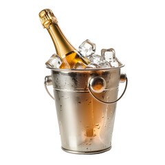 Champagne bottle in ice bucket isolated on transparent background