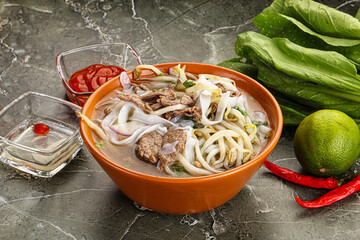 Vietnamese soup Pho Bo with beef