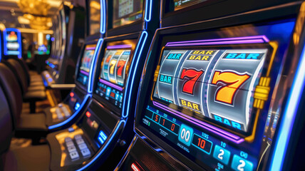 Illuminated Slot Machines in a Casino