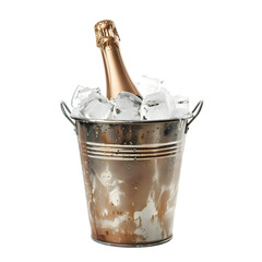 Champagne bottle in ice bucket isolated on transparent background