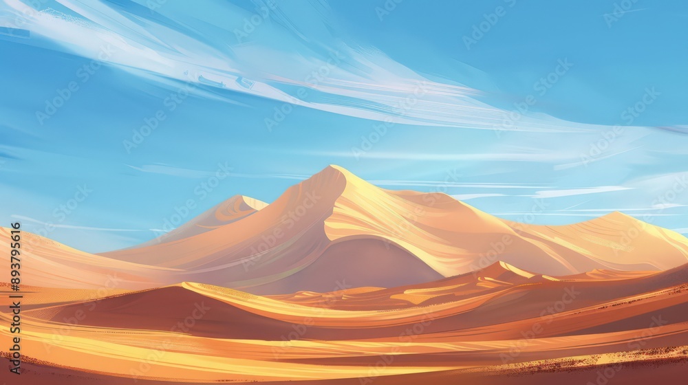 Sticker Illustrate the natural wonders of a desert landscape, with dunes stretching to the horizon under a vast, cloudless sky