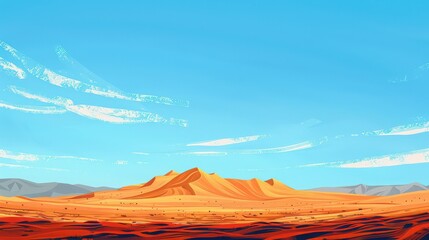 Naklejka premium Illustrate the natural wonders of a desert landscape, with dunes stretching to the horizon under a vast, cloudless sky