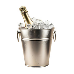 Champagne bottle in ice bucket isolated on transparent background