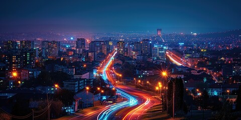 Fototapeta premium Vibrant Cityscape with Light Trails