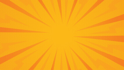 Obraz premium Pop art yellow comics book cartoon magazine cover. Cartoon funny retro pattern strip mock up. Vector halftone illustration. Vintage backdrop for comic superhero text, speech bubble, message.