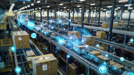 Obraz premium factory floor equipped with RFID tags and NFC technology for seamless tracking and management of products throughout the production cycle