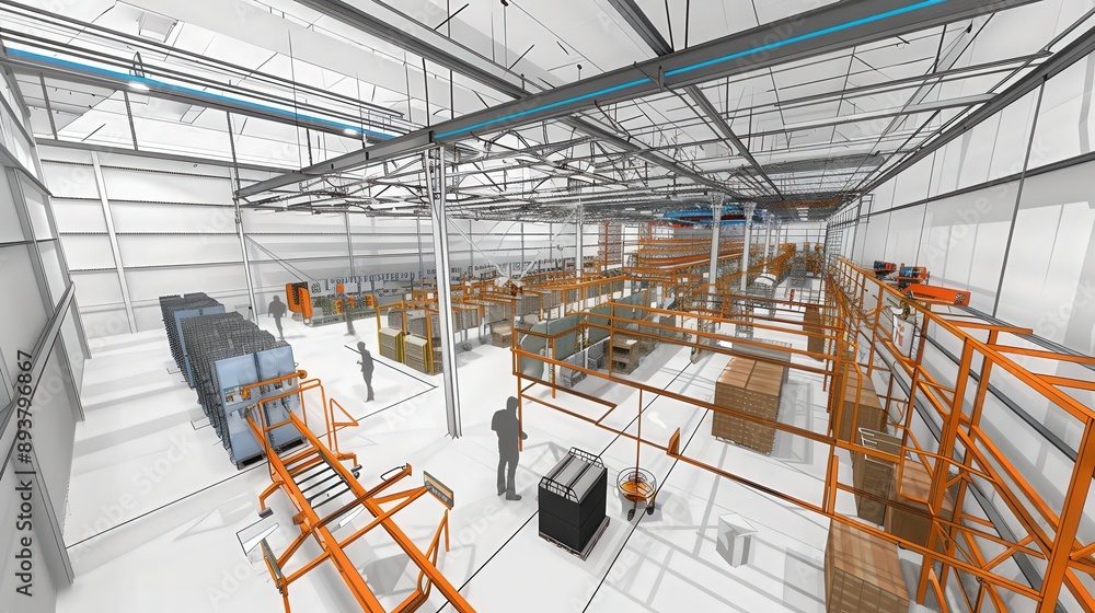 Poster modular factory design that allows for flexible reconfiguration of production lines to accommodate c