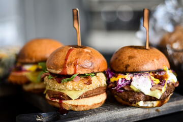 A set of burgers and cheeseburgers. Fast food.