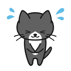 焦りながらお辞儀するハチワレ黒猫