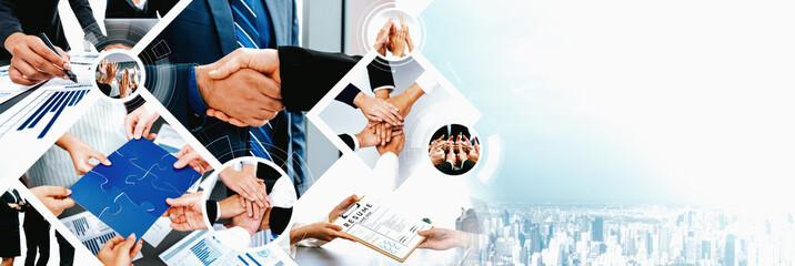 Teamwork and human resources HR management technology concept in corporate business with people...