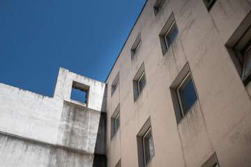 Architectural detail of concrete facades in central Lisbon