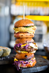 A set of burgers and cheeseburgers. Fast food.