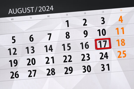 Calendar 2024, deadline, day, month, page, organizer, date, August, saturday, number 17