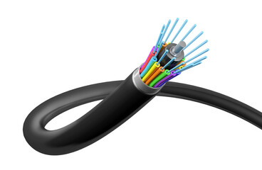 Fiber optic cable on white or transparent background, 3d rendering