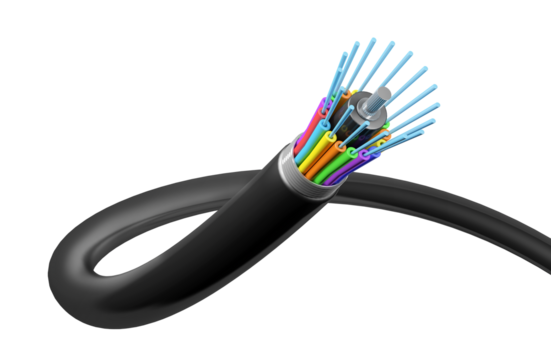 Fiber optic cable on white or transparent background, 3d rendering