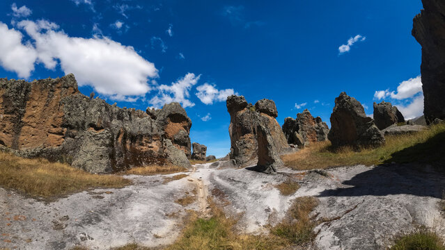 Stone forest with archaeological remains, known as Hatun Machay. Peru