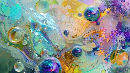 Cosmic Spheres in Liquid Landscape, Abstract, Oil and Water, Macro Photography, Liquid Art