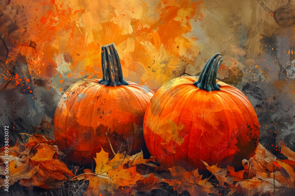 Aufkleber abstract background with dynamic pumpkin shapes of different sizes. vibrant colors such as bright or