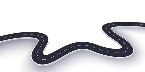 3d winding road on a white isolated background. Road way location infographic template, simple curved road vector illustration