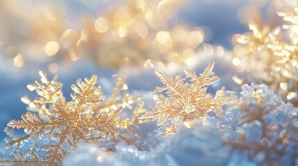 Golden Snowflake Close-up with Bokeh Background,  snowflake, winter,  macro,  nature